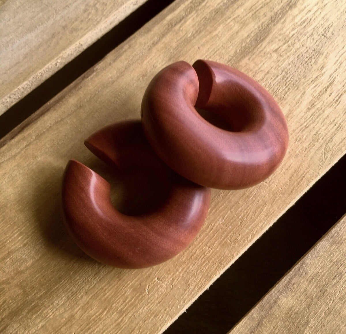 PAIR of Stunning Organic Saba Wood Hoops Ear Weight Hanging Plugs - Gauges 2g (6mm) up to 5/8" (16mm) available!