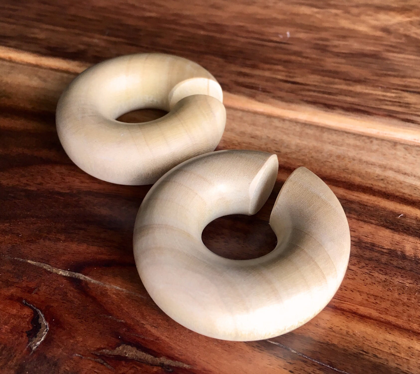 PAIR of Unique Organic Crocodile Wood Hoops Ear Weight Hanging Plugs - Gauges 2g (6mm) up to 5/8" (16mm) available!