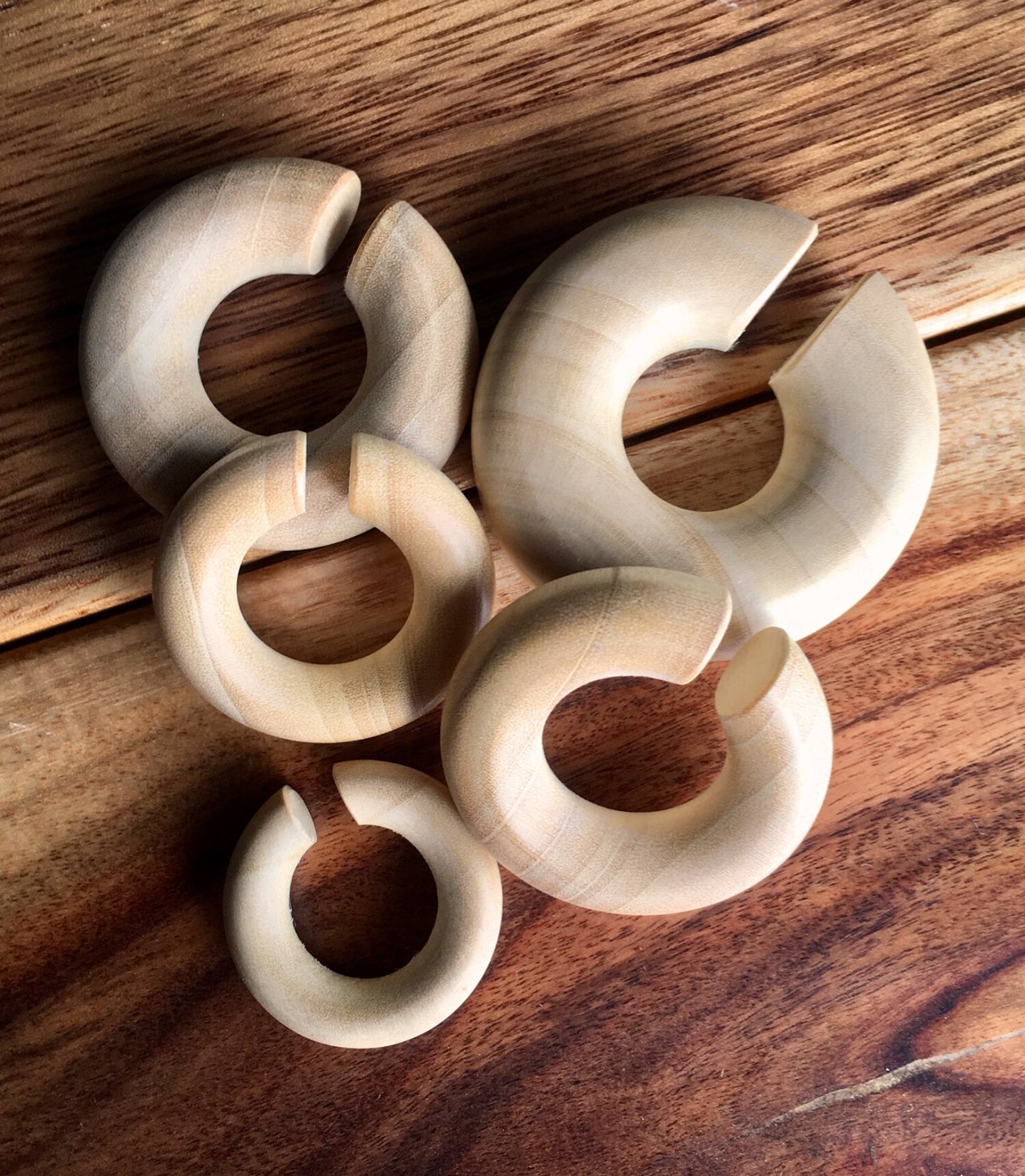 PAIR of Unique Organic Crocodile Wood Hoops Ear Weight Hanging Plugs - Gauges 2g (6mm) up to 5/8" (16mm) available!