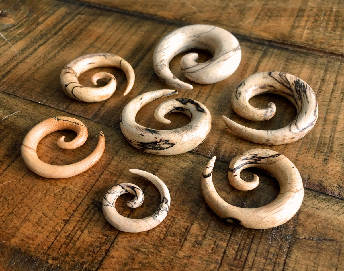 PAIR of Unique Organic Tamarind Wood Spiral Tapers - Gauges 4g (5mm) up to 3/4" (19mm) available!