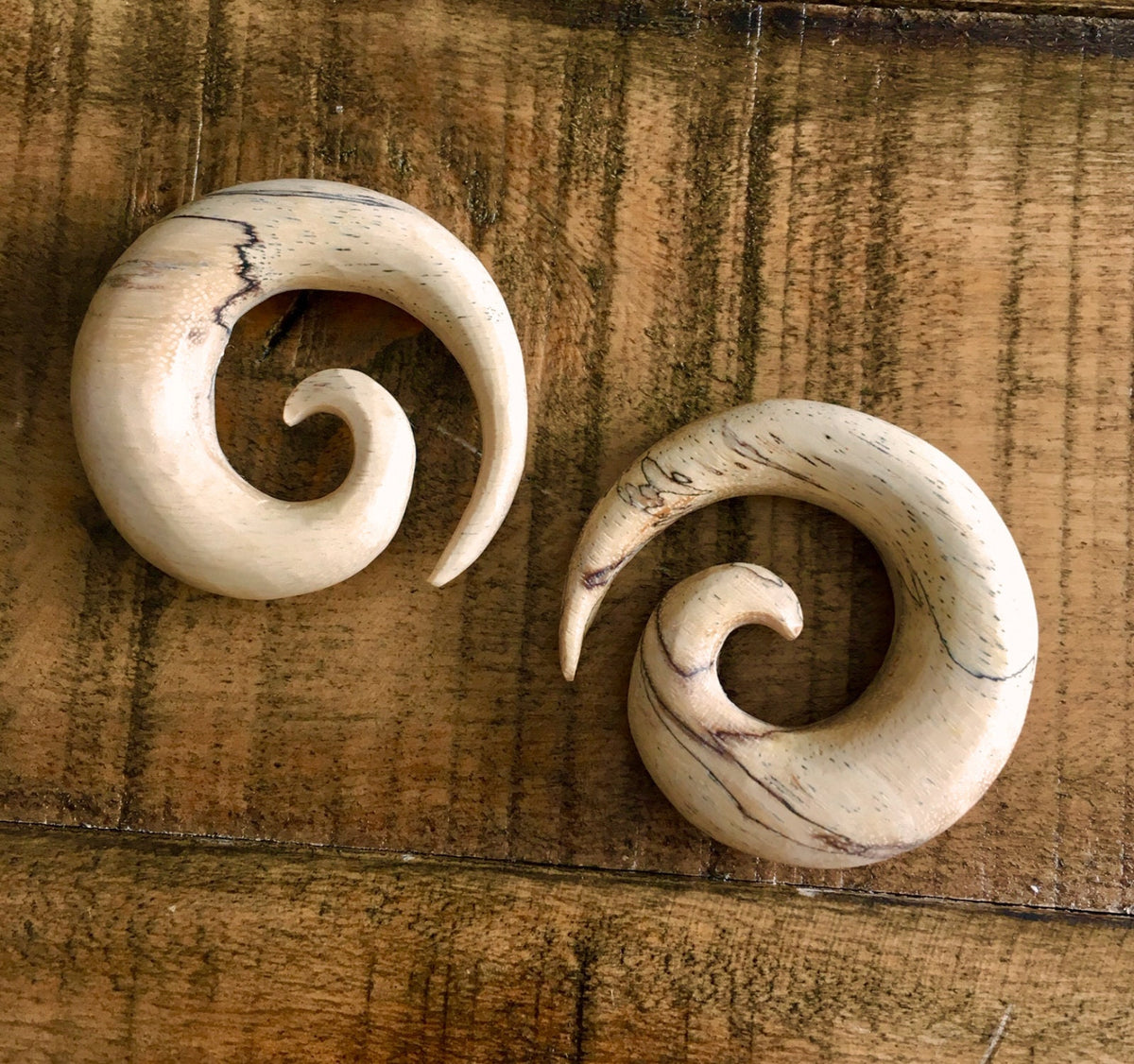PAIR of Unique Organic Tamarind Wood Spiral Tapers - Gauges 4g (5mm) up to 3/4" (19mm) available!