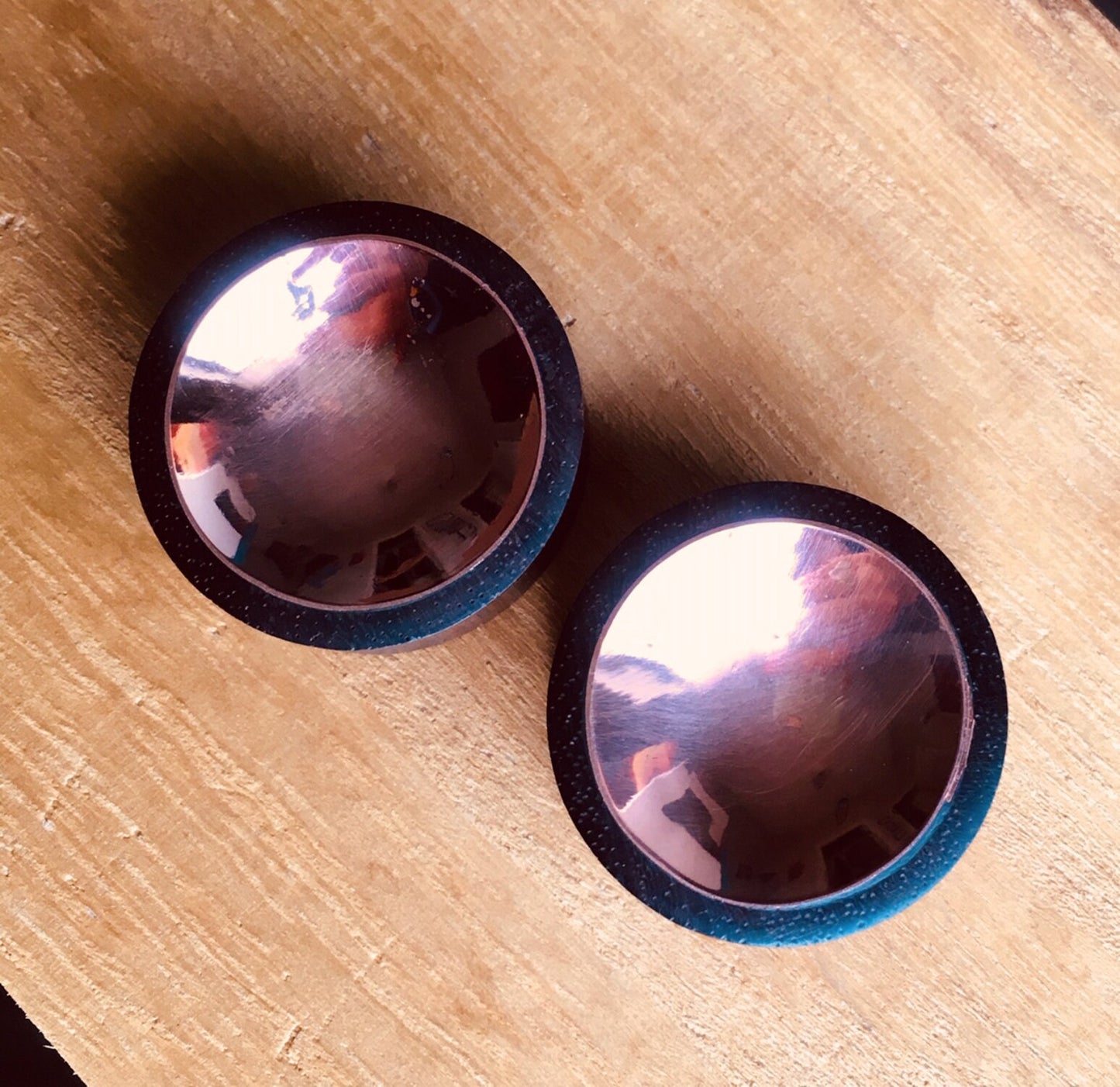 PAIR of Unique Concave Copper Tin Sono Wood Double Flare Plugs - Gauges 00g (10mm) up to 1" (25mm) available!