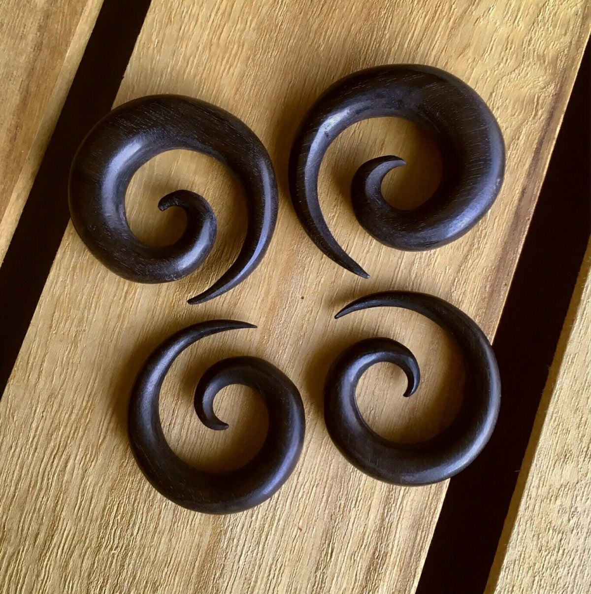 PAIR of Organic Black Areng Wood Spiral Tapers - Gauges 4g (5mm) up to 1/2" (12mm) available!