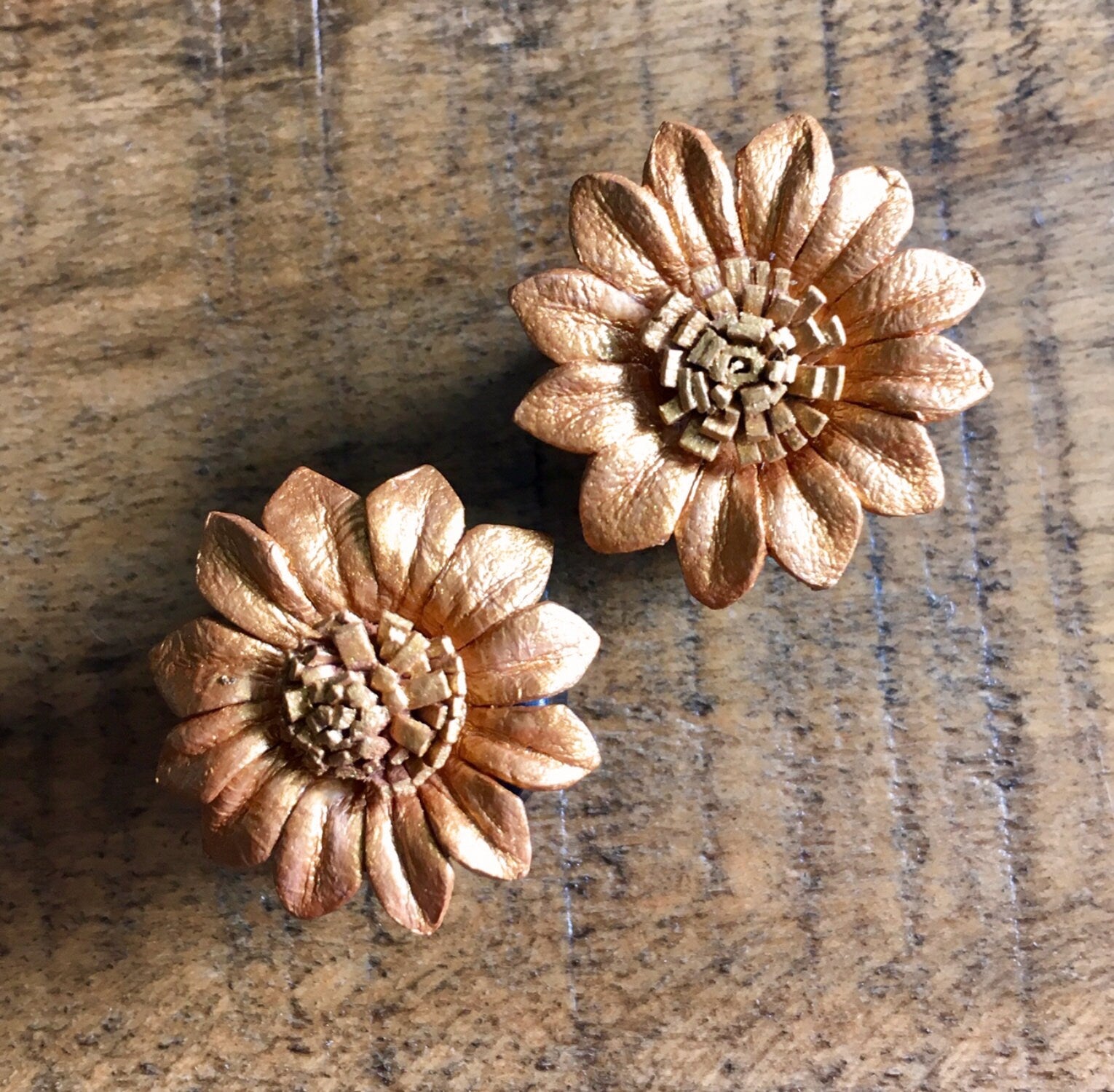 PAIR of Beautiful Gold Leather Flower & Organic Horn Plugs - Gauges 0g (8mm) up to 5/8" (16mm) available!