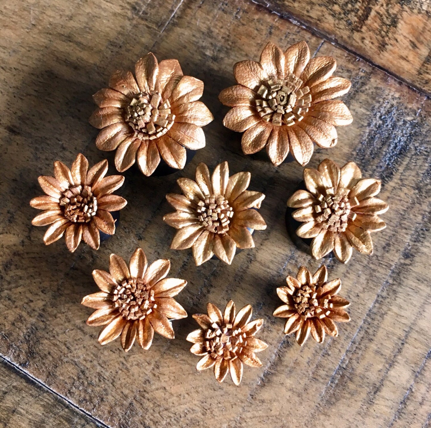 PAIR of Beautiful Gold Leather Flower & Organic Horn Plugs - Gauges 0g (8mm) up to 5/8" (16mm) available!