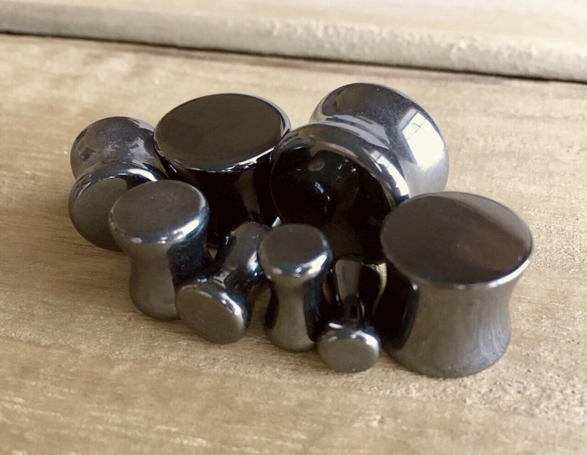PAIR of Stunning Hematite Organic Stone Plugs - Gauges 6g (4mm) up to 5/8" (16mm) available!