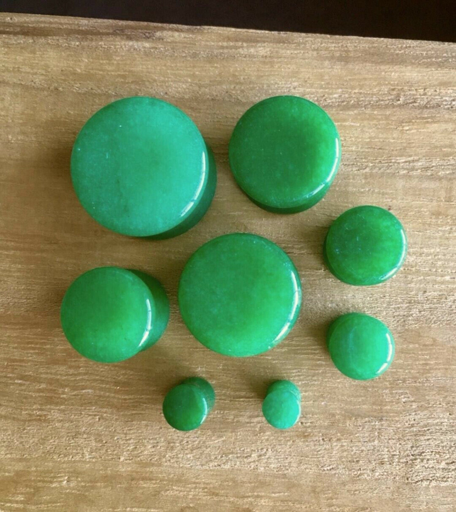 PAIR of Unique Real Green Jade Organic Stone Plugs - Gauges 6g (4mm) up to  5/8