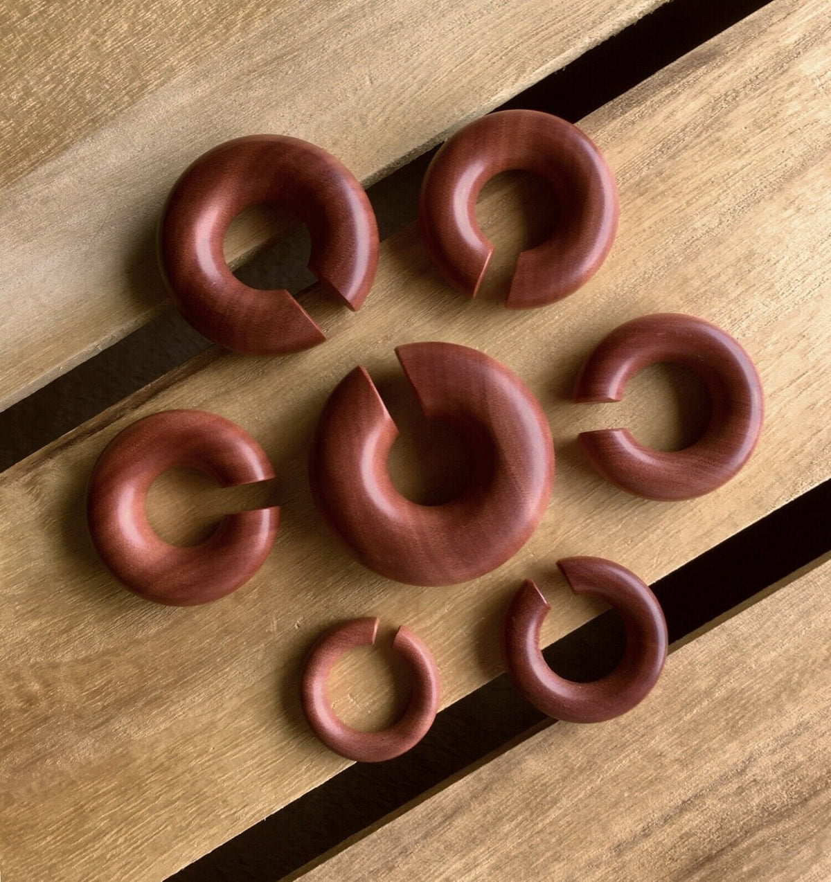 PAIR of Stunning Organic Saba Wood Hoops Ear Weight Hanging Plugs - Gauges 2g (6mm) up to 5/8" (16mm) available!