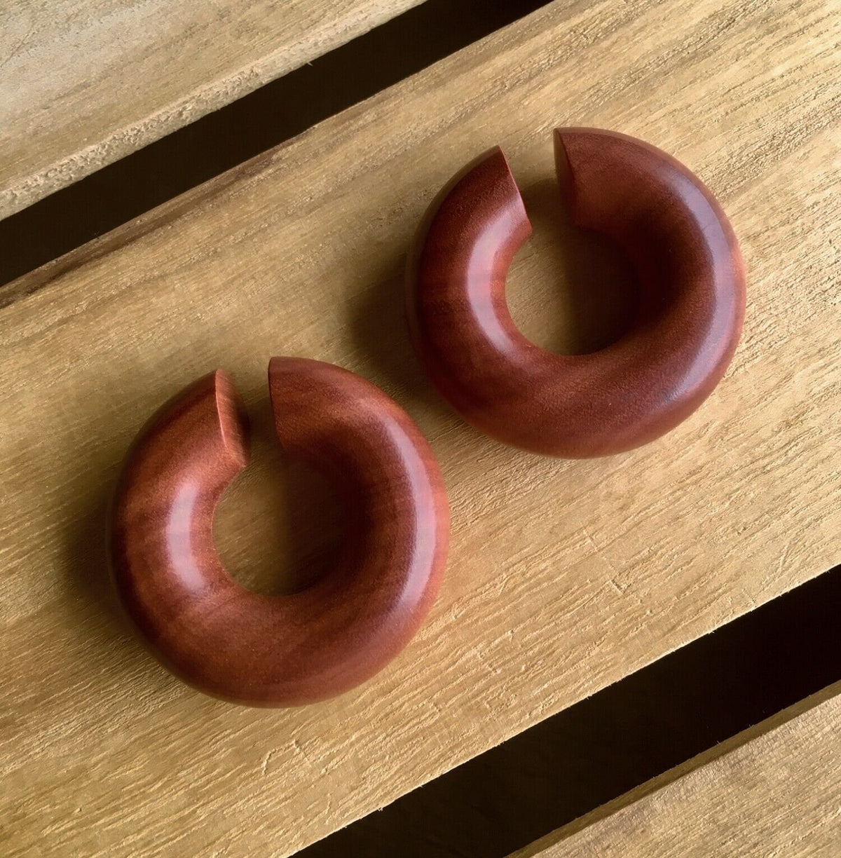 PAIR of Stunning Organic Saba Wood Hoops Ear Weight Hanging Plugs - Gauges 2g (6mm) up to 5/8" (16mm) available!