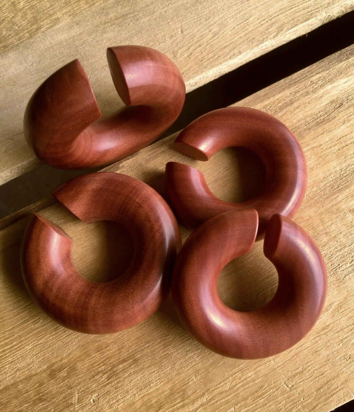 PAIR of Stunning Organic Saba Wood Hoops Ear Weight Hanging Plugs - Gauges 2g (6mm) up to 5/8" (16mm) available!