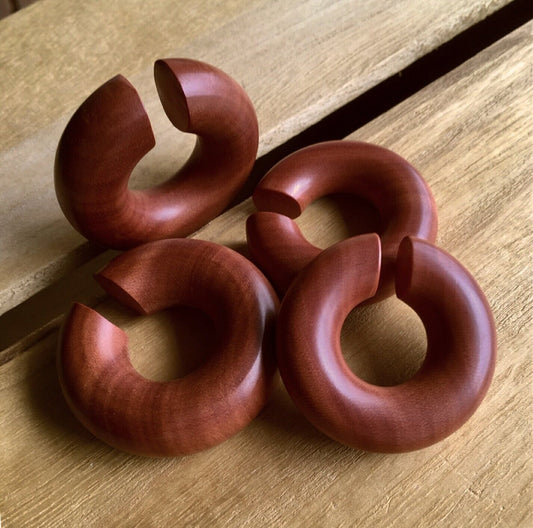 PAIR of Stunning Organic Saba Wood Hoops Ear Weight Hanging Plugs - Gauges 2g (6mm) up to 5/8" (16mm) available!