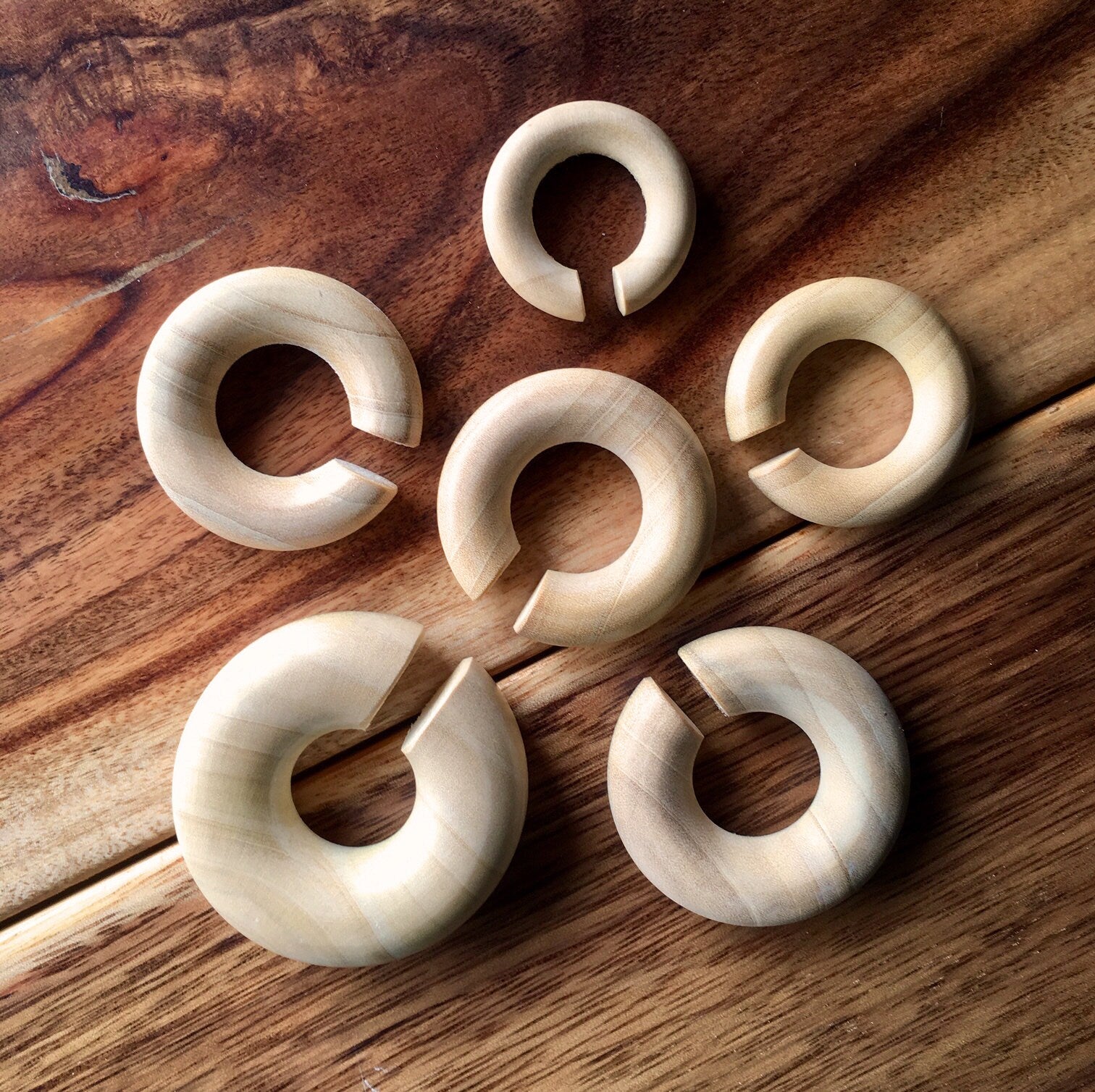 PAIR of Unique Organic Crocodile Wood Hoops Ear Weight Hanging Plugs - Gauges 2g (6mm) up to 5/8" (16mm) available!