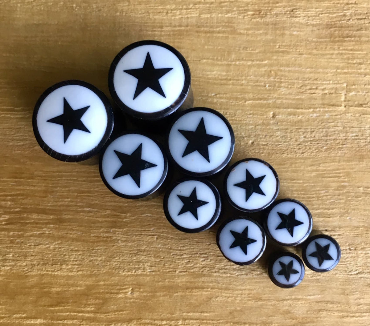 PAIR of Unique Organic Horn Star Plugs with Bone Inlay - Gauges 4g (5mm) up to 1/2" (12mm) available!
