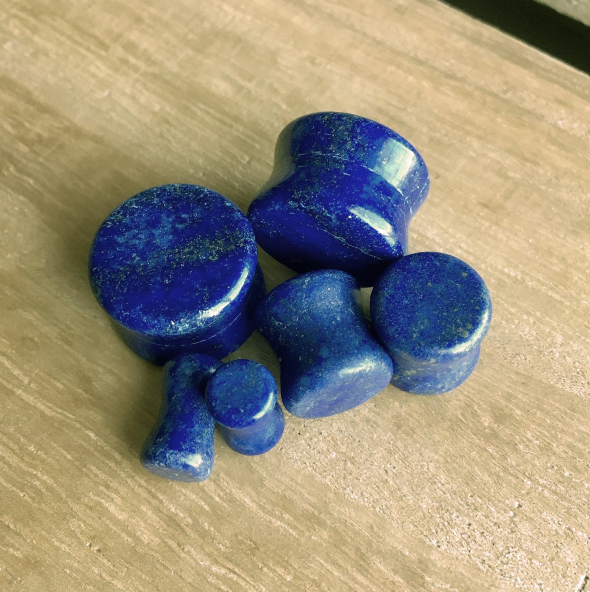 PAIR of Stunning Lapis Lazuli Organic Stone Plugs - only 14mm (9/16") left!