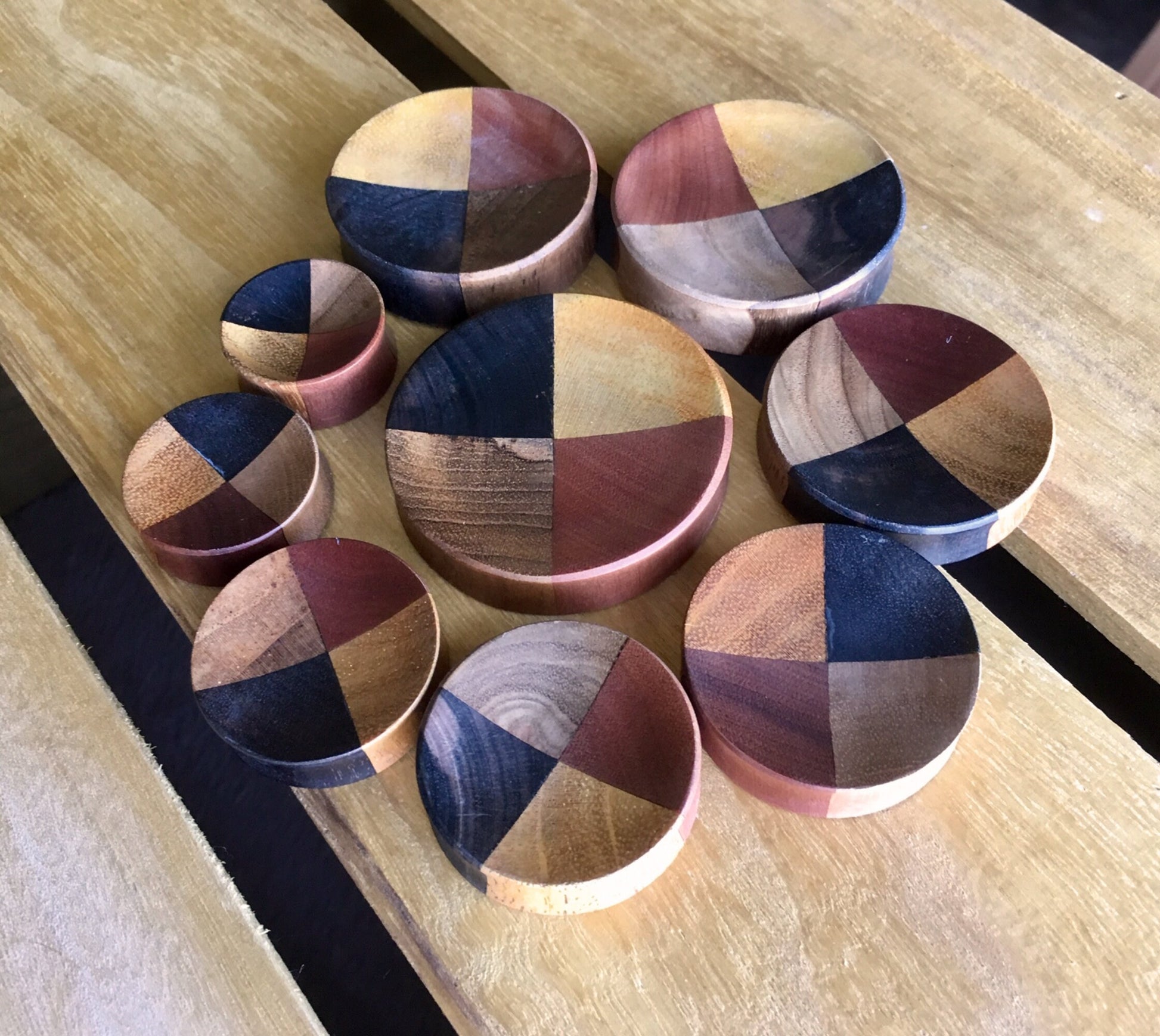 PAIR of Unique Organic Concave Sawo, Jackfruit, Areng, Teak Quarters Wood Plugs - Gauges 1" (25mm) thru 2" (51mm) available!