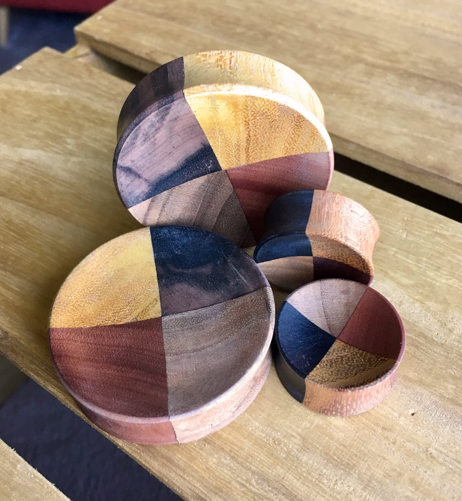 PAIR of Unique Organic Concave Sawo, Jackfruit, Areng, Teak Quarters Wood Plugs - Gauges 1" (25mm) thru 2" (51mm) available!