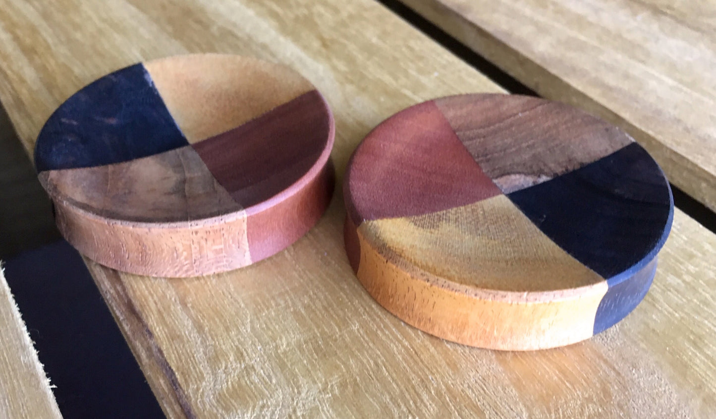 PAIR of Unique Organic Concave Sawo, Jackfruit, Areng, Teak Quarters Wood Plugs - Gauges 1" (25mm) thru 2" (51mm) available!