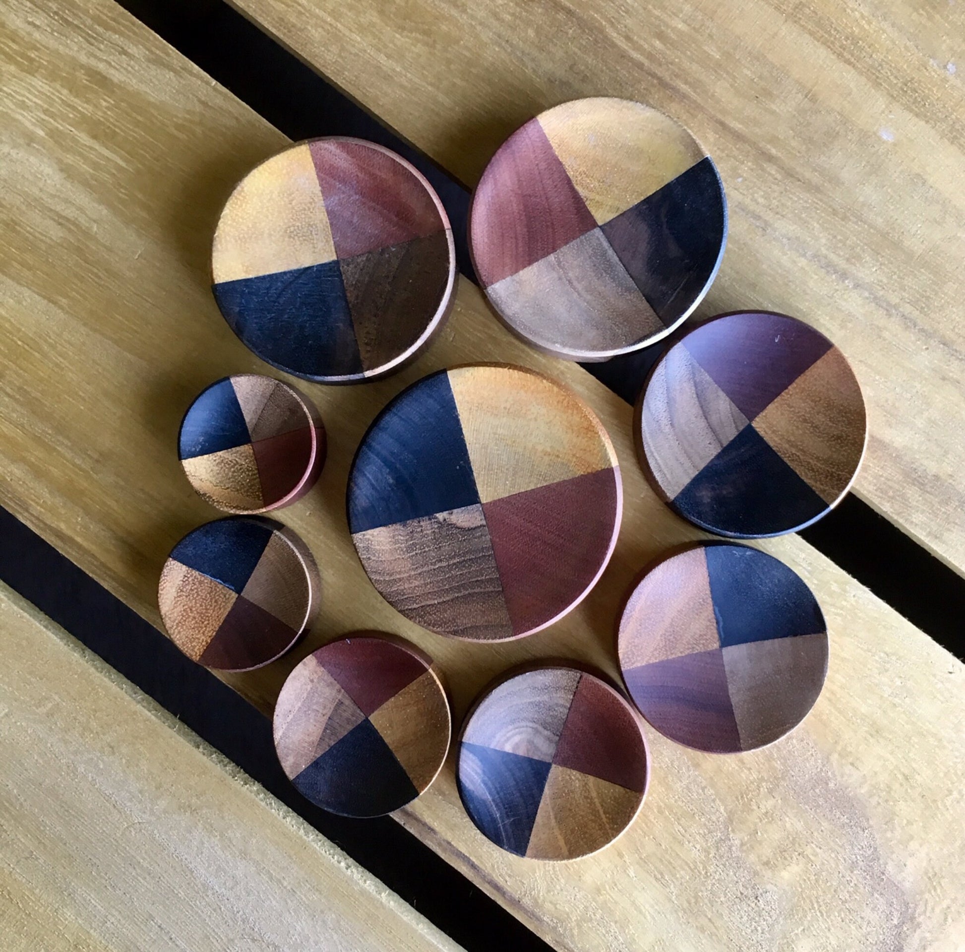 PAIR of Unique Organic Concave Sawo, Jackfruit, Areng, Teak Quarters Wood Plugs - Gauges 1" (25mm) thru 2" (51mm) available!