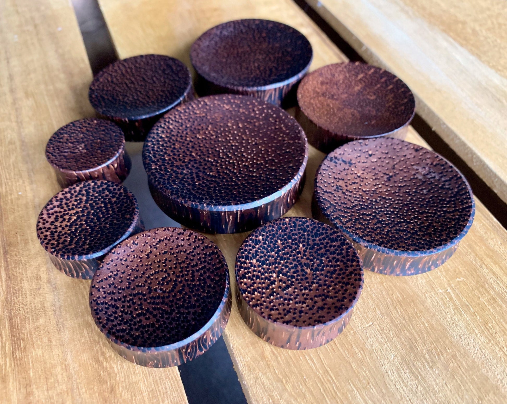 PAIR of Beautiful Organic Palm Wood Plugs - Gauges 1" (25mm) thru 52mm (a little over 2") available!