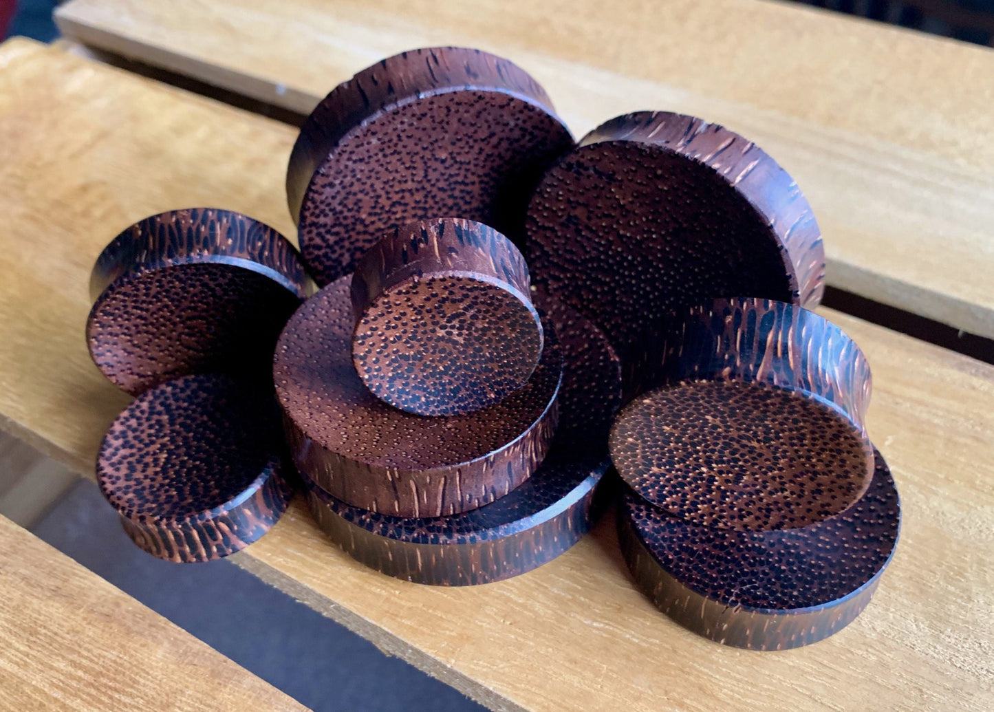 PAIR of Beautiful Organic Palm Wood Plugs - Gauges 1" (25mm) thru 52mm (a little over 2") available!