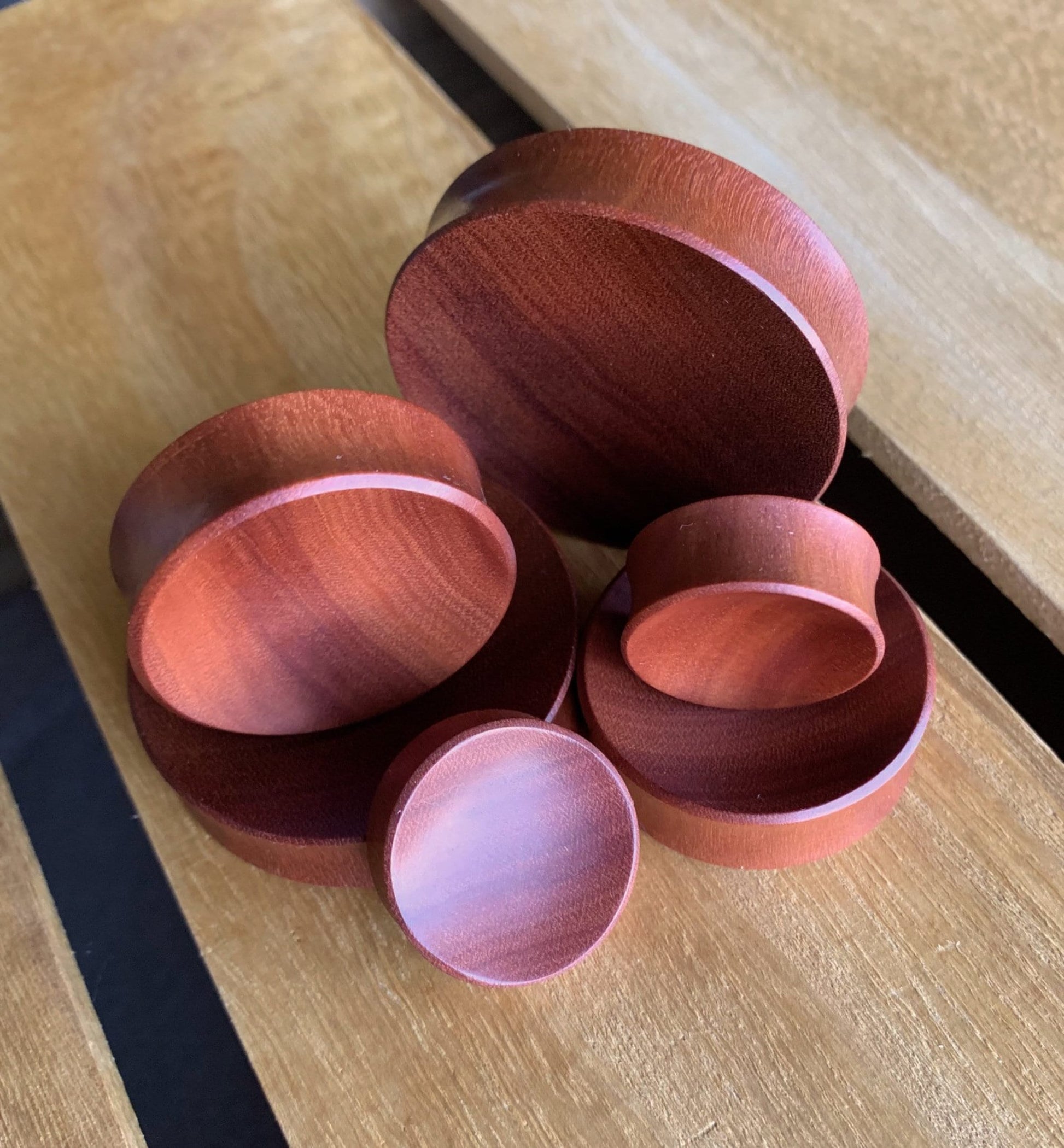 PAIR of Unique Organic Concave Sawo Wood Plugs - Gauges 1" (25mm) thru 52mm (a little over 2") available!