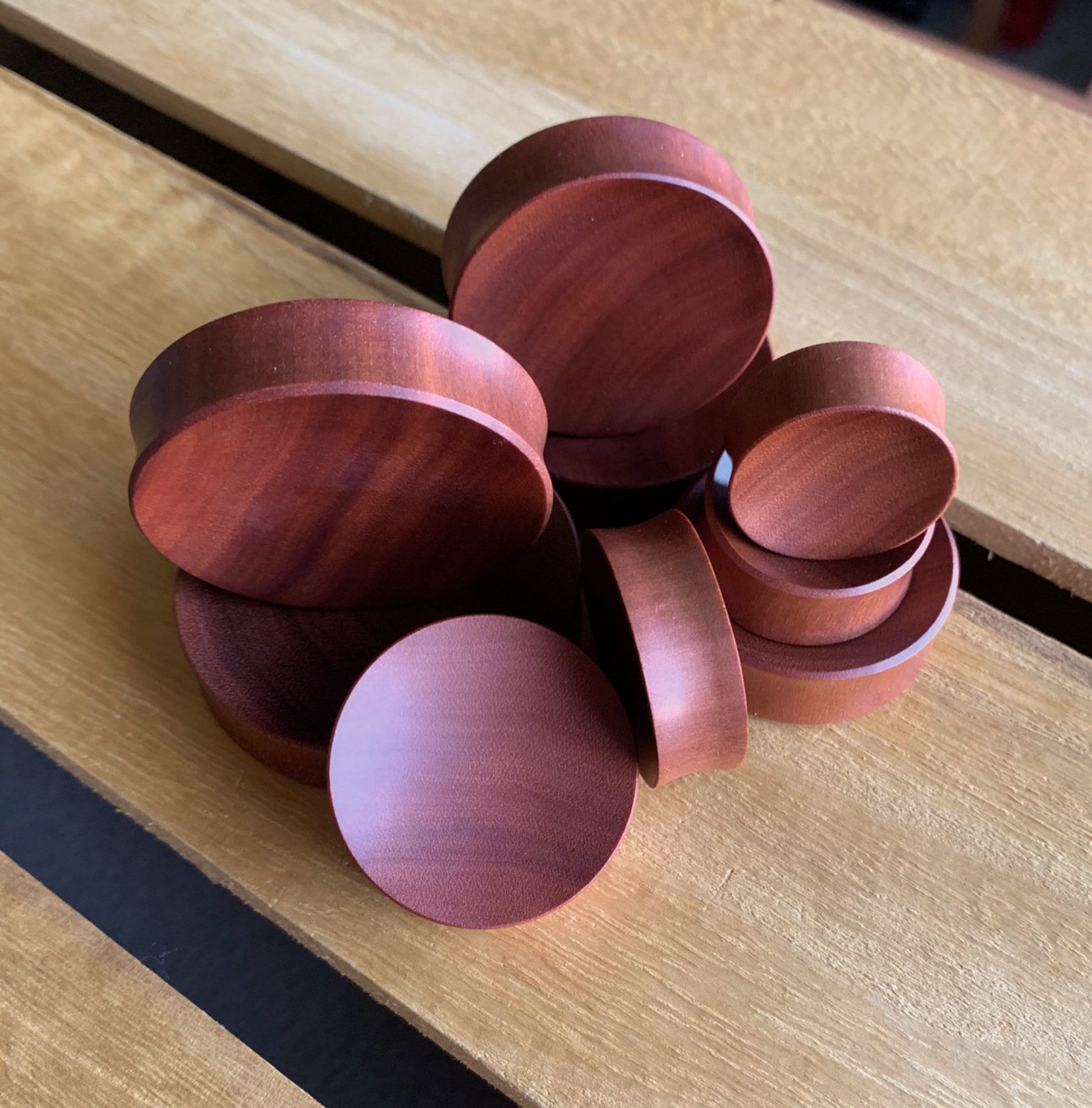 PAIR of Unique Organic Concave Sawo Wood Plugs - Gauges 1" (25mm) thru 52mm (a little over 2") available!