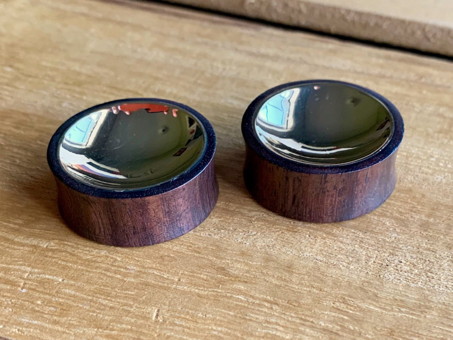 PAIR of Unique Concave Gold Tin Sono Wood Double Flare Plugs - Gauges 00g (10mm) up to 1" (25mm) available!