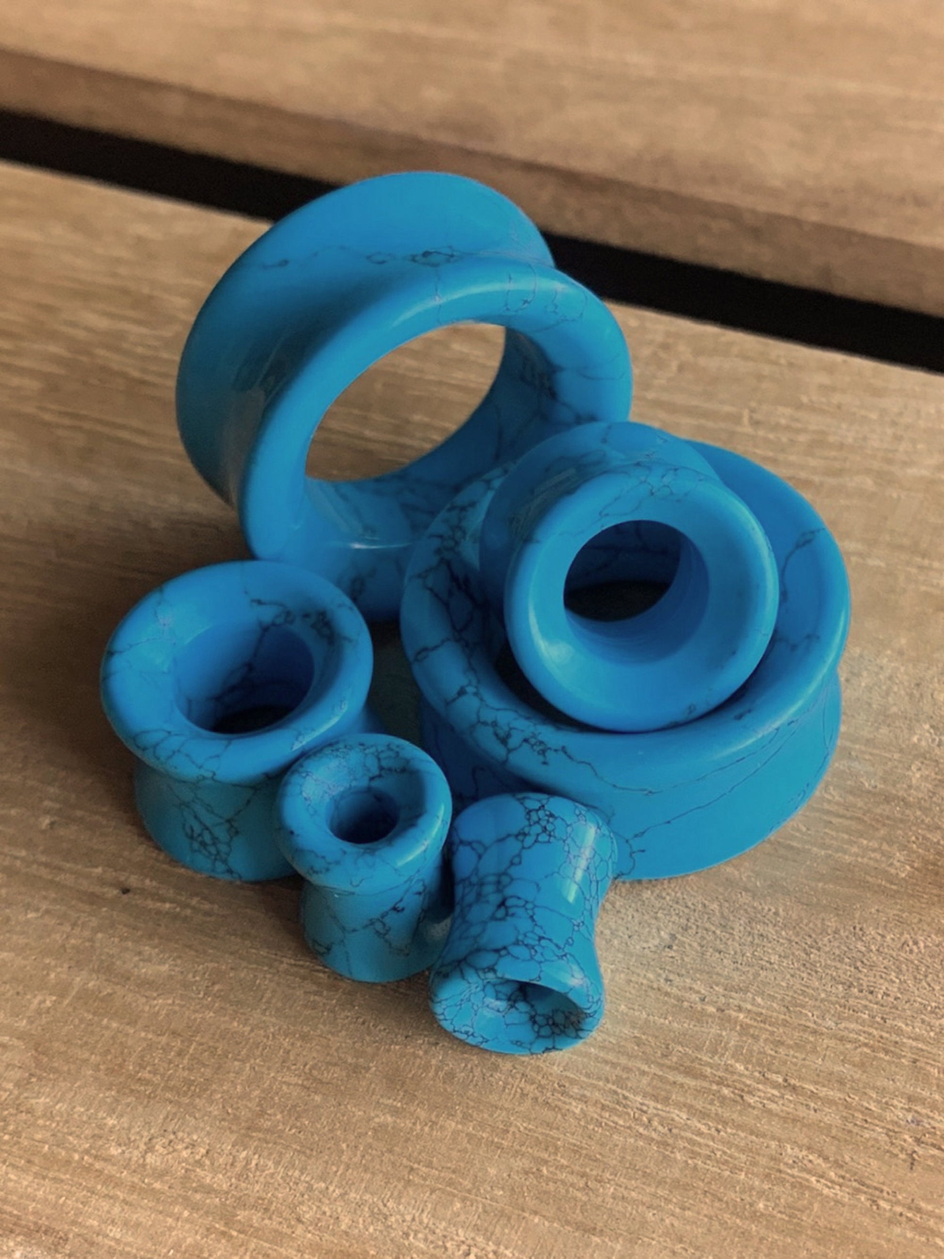 PAIR of Beautiful Turquoise Stone Double Flare Tunnels - Gauges 2g up to 1" (25mm) available!