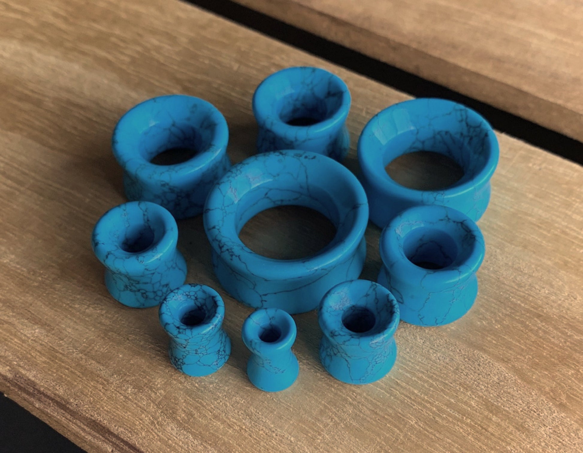 PAIR of Beautiful Turquoise Stone Double Flare Tunnels - Gauges 2g up to 1" (25mm) available!