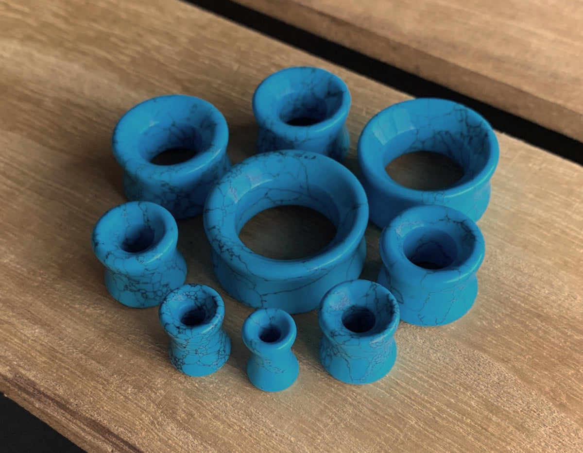 PAIR of Beautiful Turquoise Stone Double Flare Tunnels - Gauges 2g up to 1" (25mm) available!