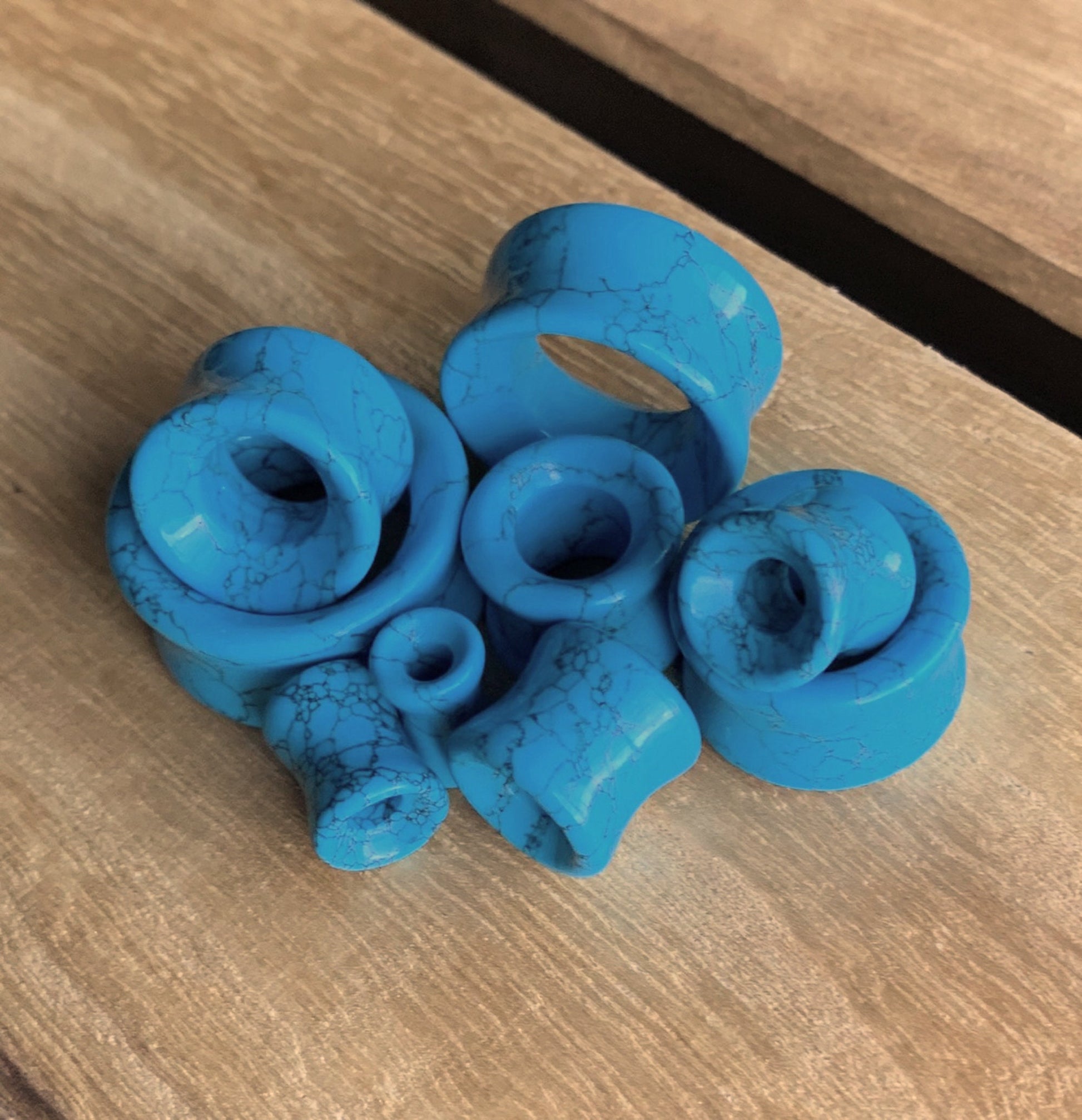 PAIR of Beautiful Turquoise Stone Double Flare Tunnels - Gauges 2g up to 1" (25mm) available!