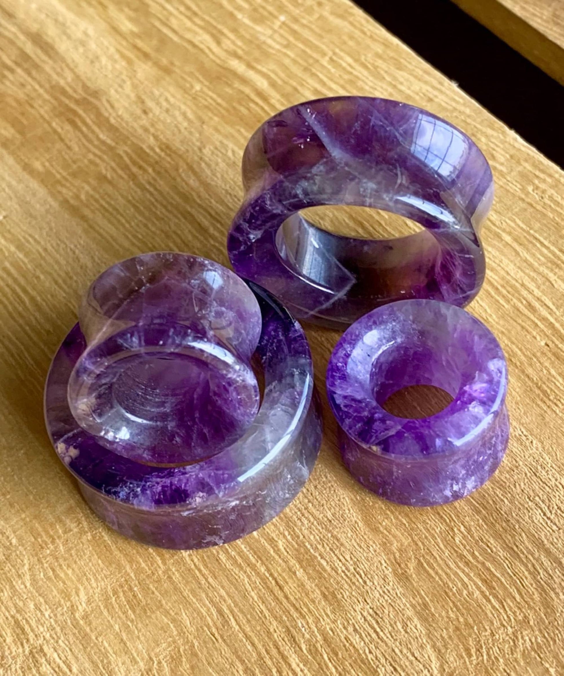 PAIR of Stunning Organic Amethyst Stone Double Flare Tunnels - Gauges 2g up to 1" (25mm) available!