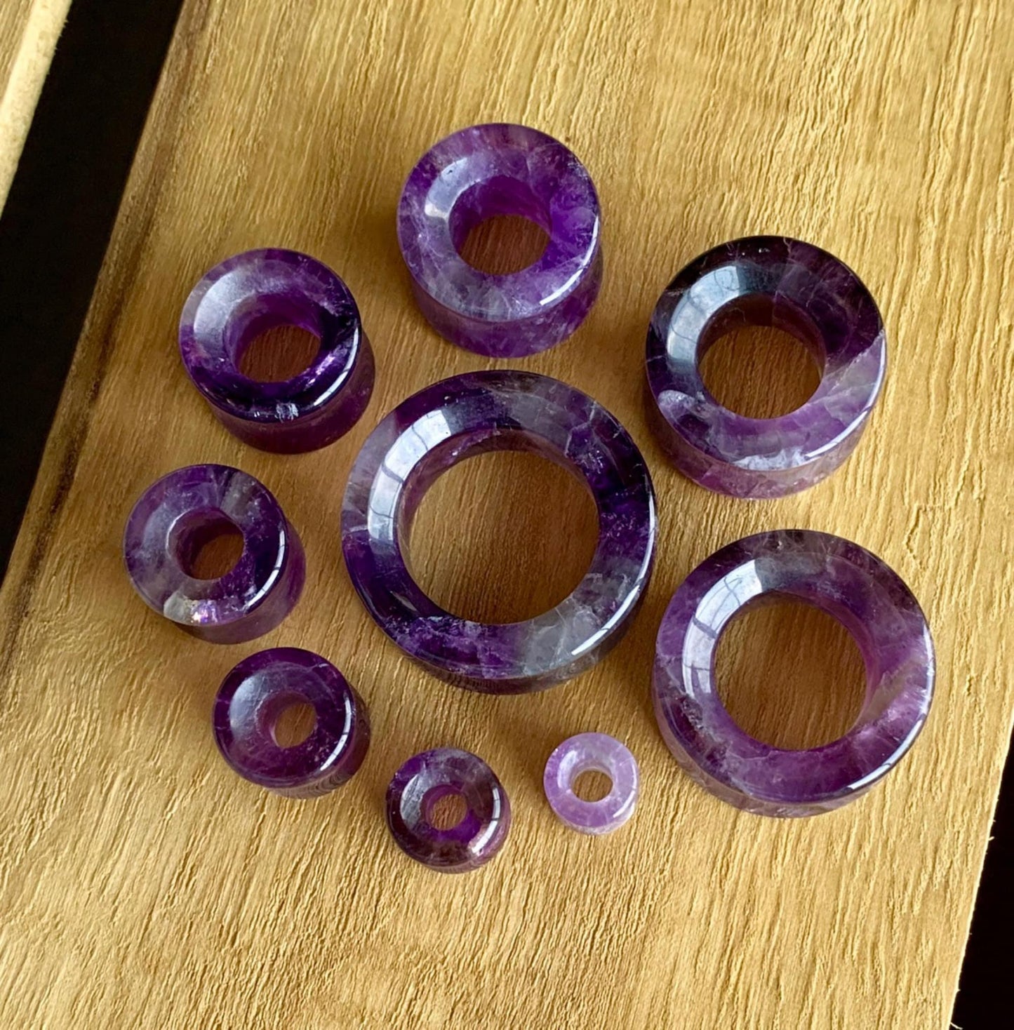 PAIR of Stunning Organic Amethyst Stone Double Flare Tunnels - Gauges 2g up to 1" (25mm) available!