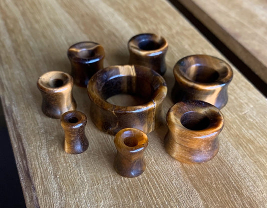 PAIR of Organic Tiger Eye Stone Double Flare Tunnels - Gauges 2g up to 1" (25mm) available!