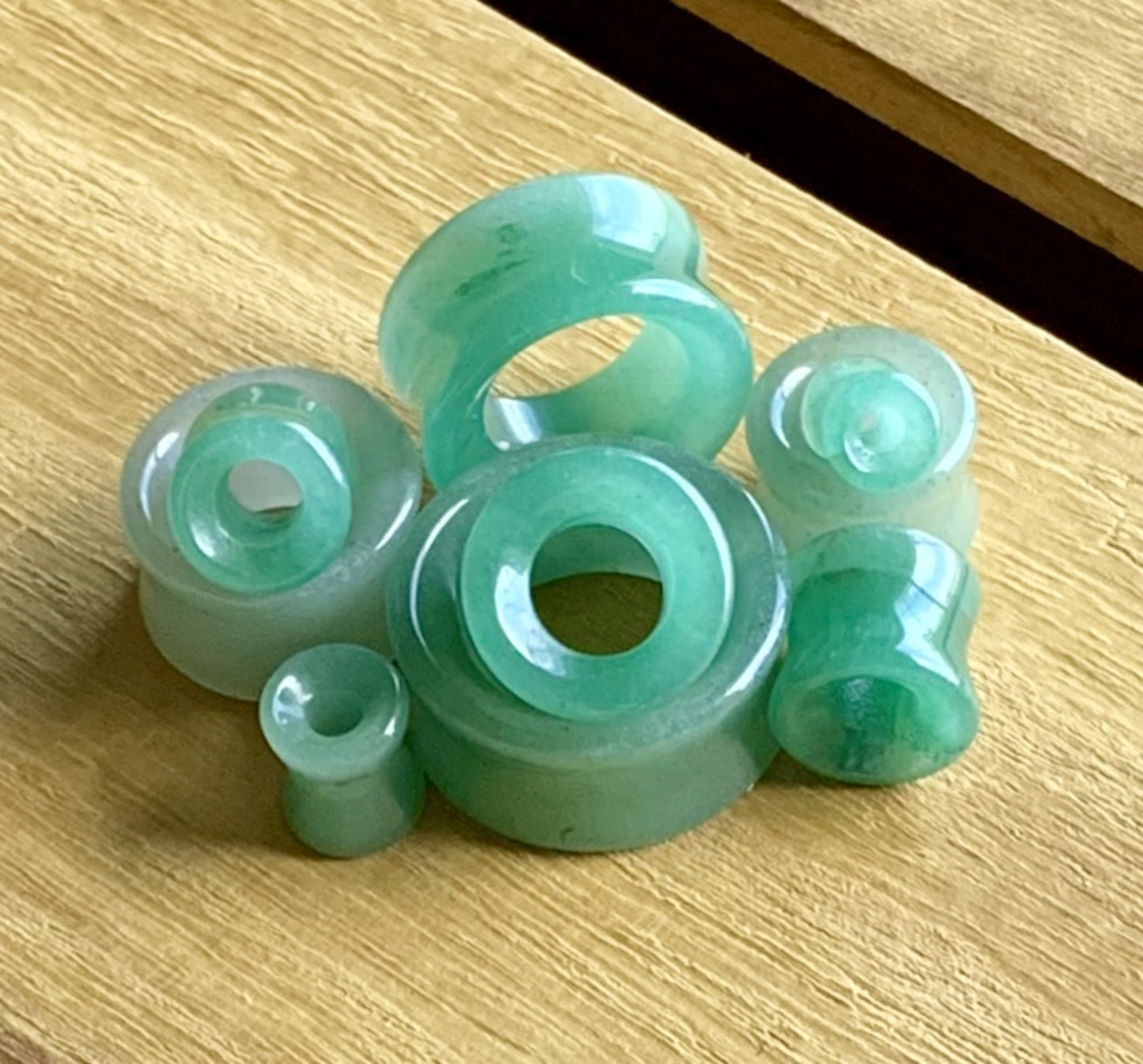 PAIR of Beautiful Green Aventurine Organic Stone Tunnels- Gauges 2g (6mm) to 1" (25mm) available!