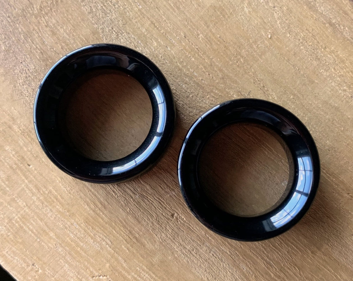 PAIR of Brilliant Black Agate Organic Stone Tunnels- Gauges 2g (6mm) to 1&1/2" (38mm) available!