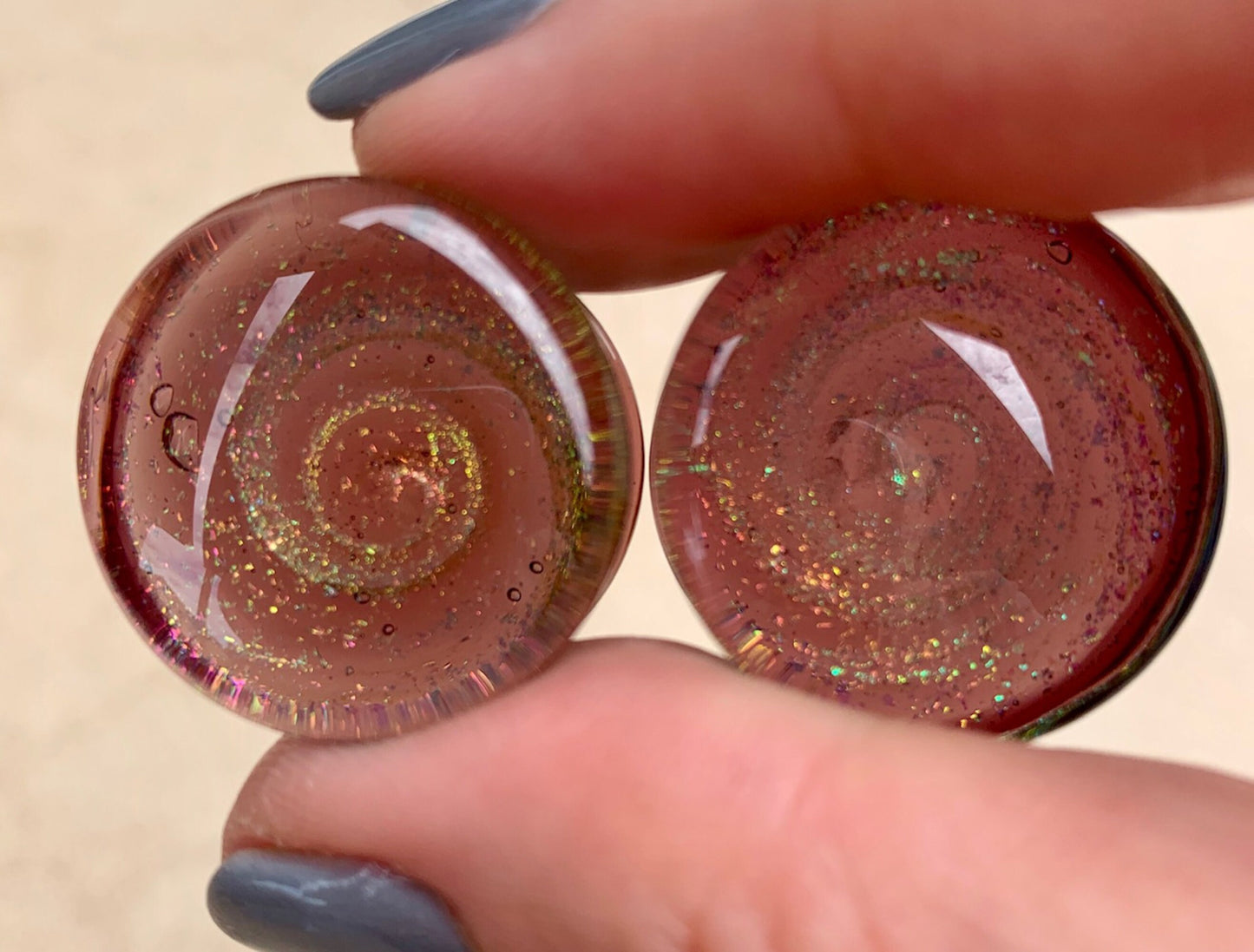 PAIR of Unique Purple Sparkle Galaxy Swirl Design Pyrex Glass Plugs - Gauges 2g (6mm) through 1" (25mm) available!