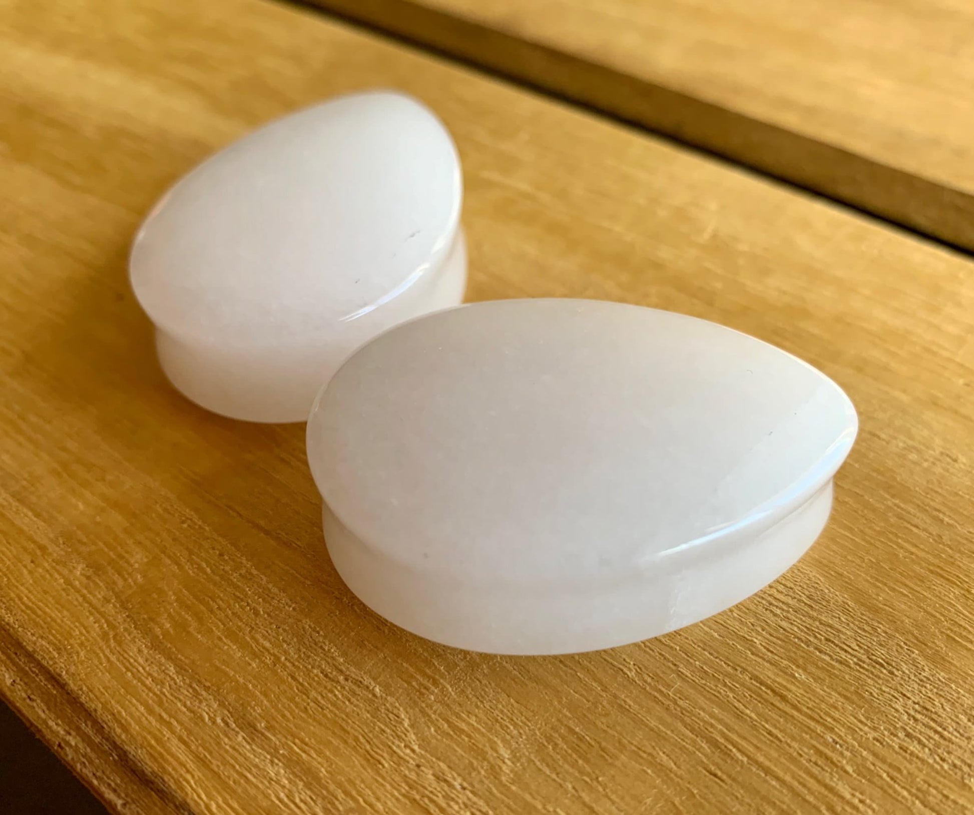 PAIR of Stunning White Jade Teardrop Organic Stone Plugs - Gauges 0g up to 32mm available!