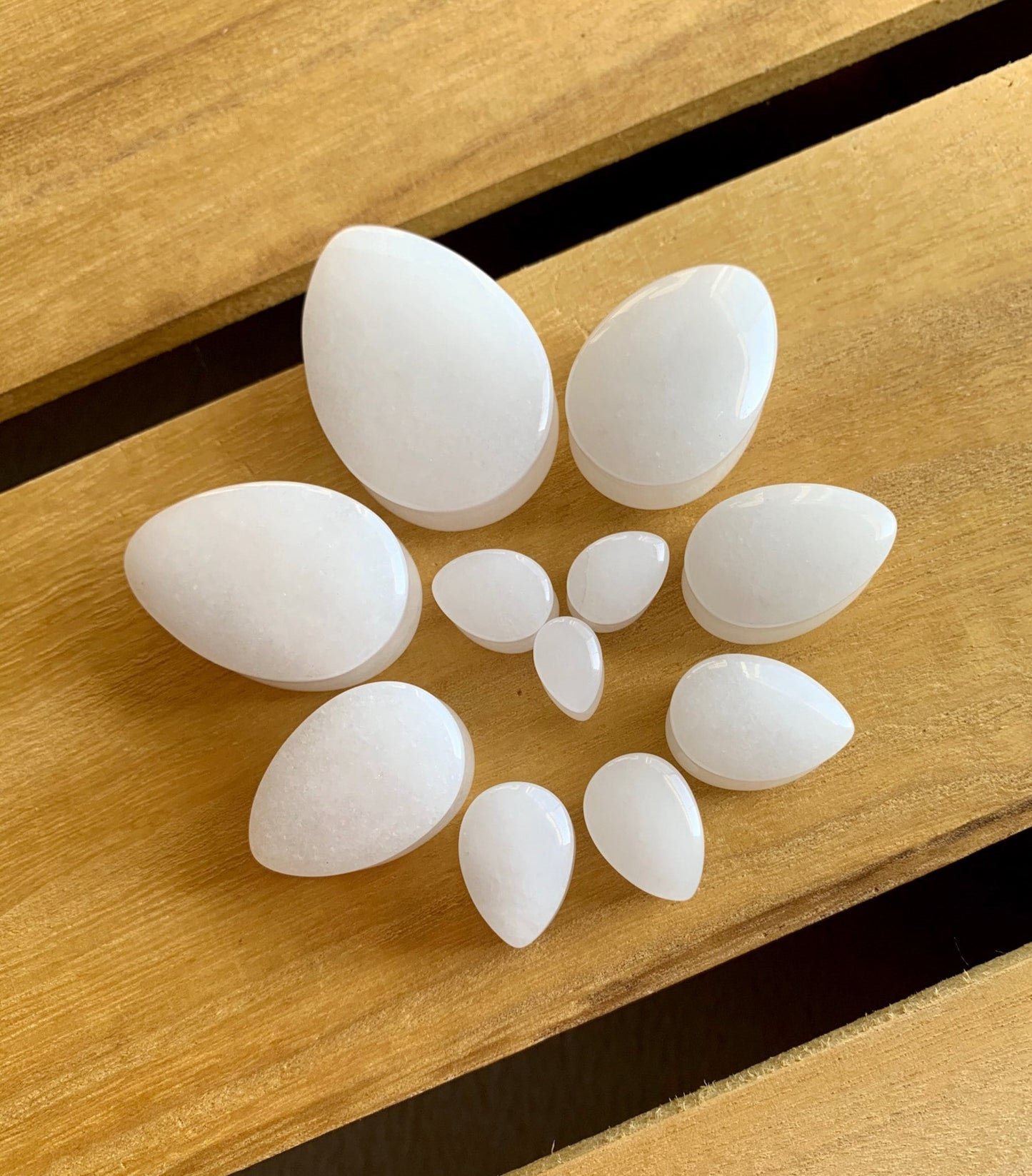 PAIR of Stunning White Jade Teardrop Organic Stone Plugs - Gauges 0g up to 32mm available!