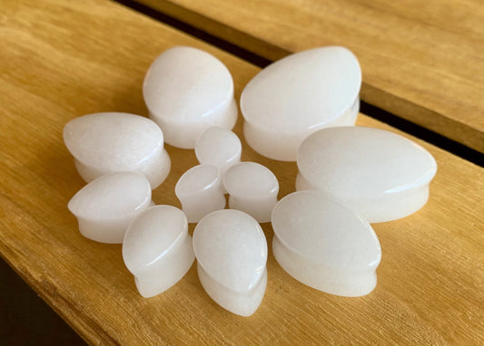 PAIR of Stunning White Jade Teardrop Organic Stone Plugs - Gauges 0g up to 32mm available!