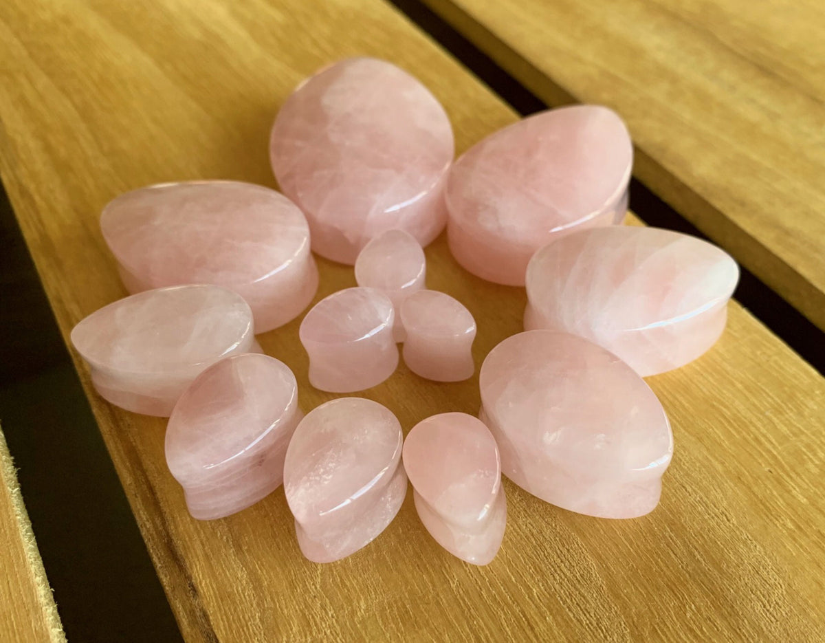 PAIR of Beautiful Teardrop Rose Quartz Organic Stone Plugs - Gauges 0g to 38mm available!