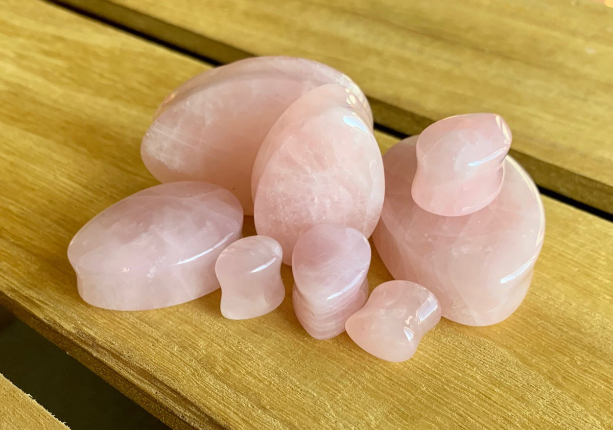 PAIR of Beautiful Teardrop Rose Quartz Organic Stone Plugs - Gauges 0g to 38mm available!