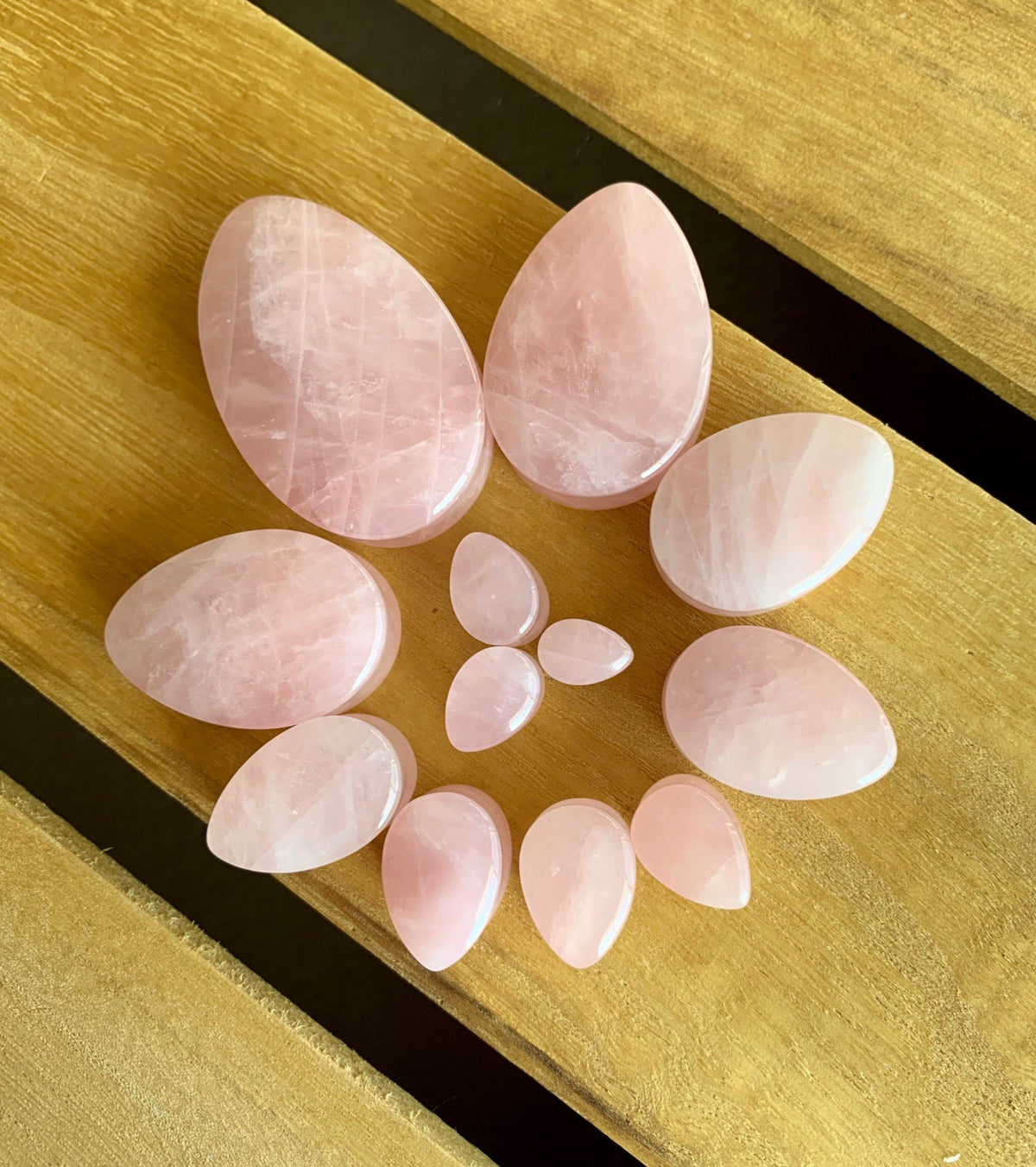 PAIR of Beautiful Teardrop Rose Quartz Organic Stone Plugs - Gauges 0g to 38mm available!