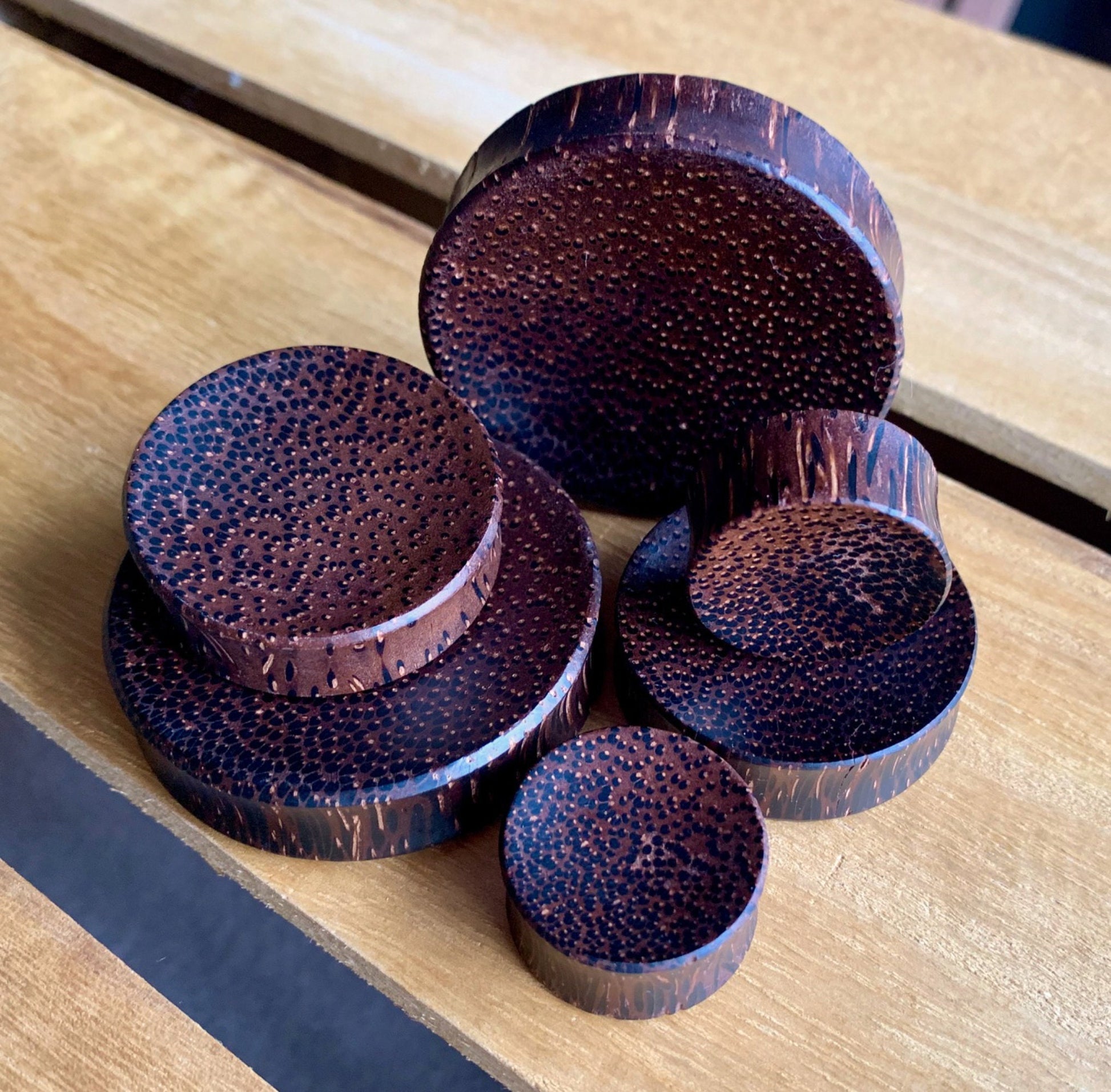 PAIR of Beautiful Organic Palm Wood Plugs - Gauges 1" (25mm) thru 52mm (a little over 2") available!