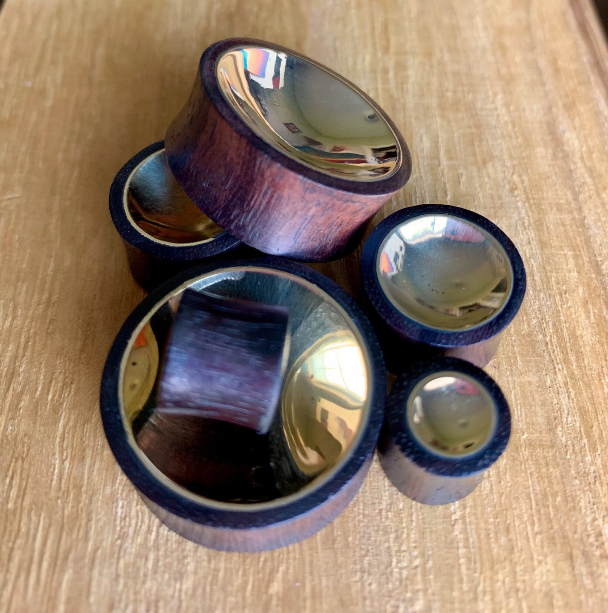 PAIR of Unique Concave Gold Tin Sono Wood Double Flare Plugs - Gauges 00g (10mm) up to 1" (25mm) available!