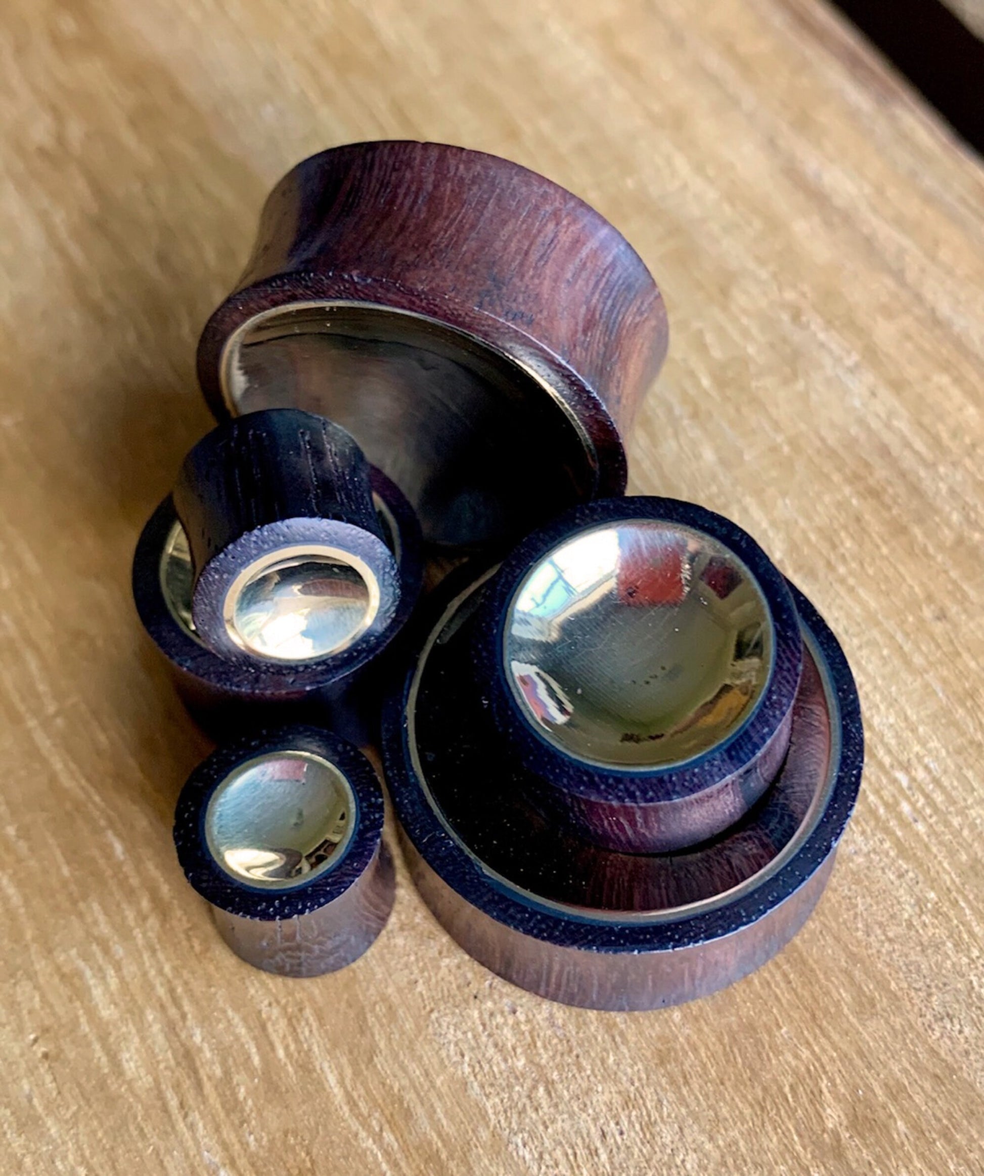 PAIR of Unique Concave Gold Tin Sono Wood Double Flare Plugs - Gauges 00g (10mm) up to 1" (25mm) available!