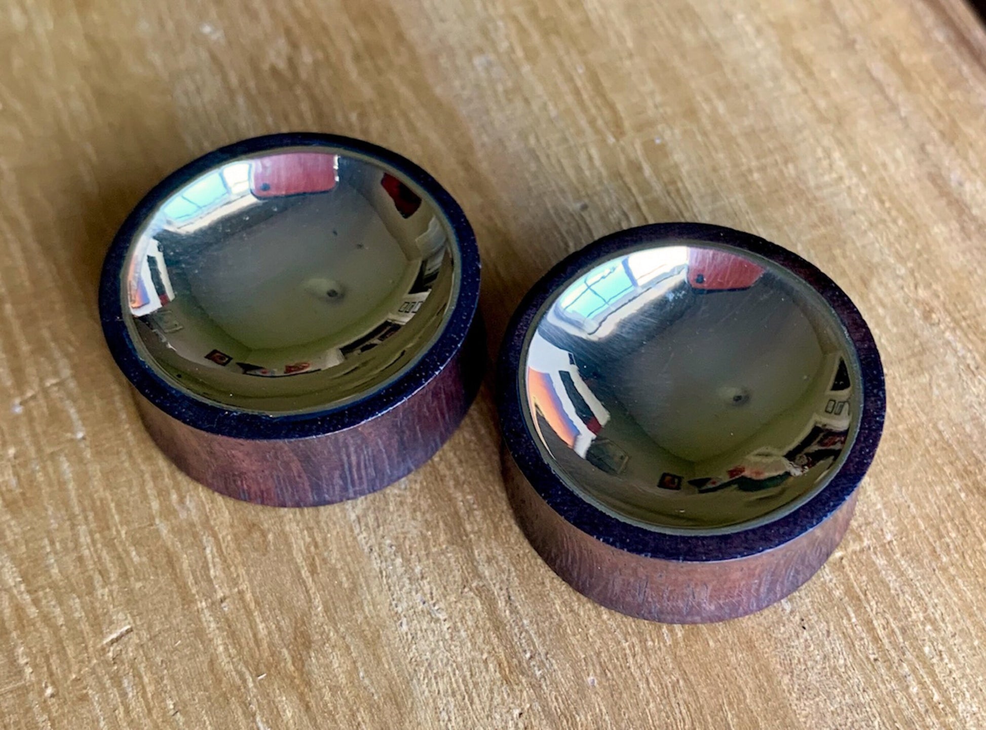 PAIR of Unique Concave Gold Tin Sono Wood Double Flare Plugs - Gauges 00g (10mm) up to 1" (25mm) available!