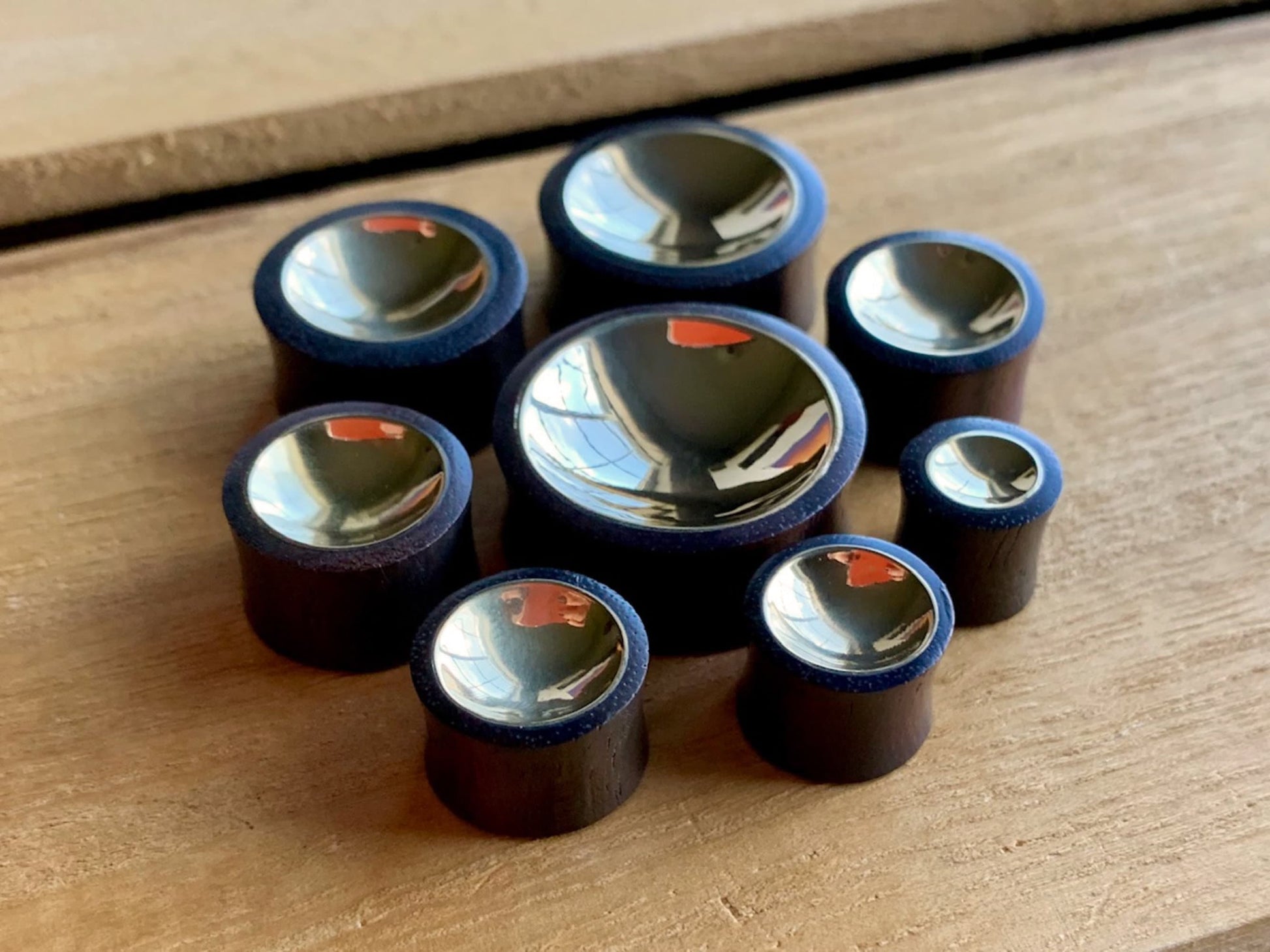 PAIR of Unique Concave Gold Tin Sono Wood Double Flare Plugs - Gauges 00g (10mm) up to 1" (25mm) available!