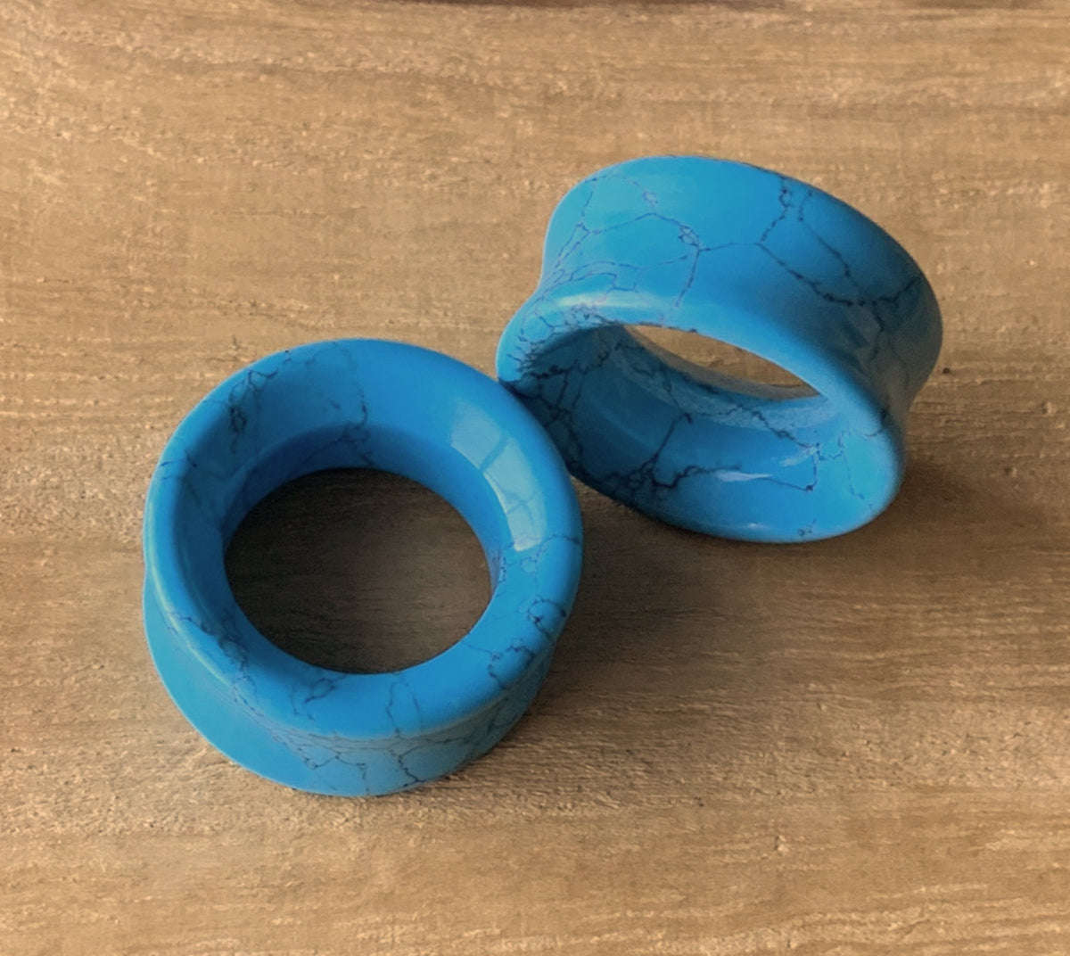 PAIR of Beautiful Turquoise Stone Double Flare Tunnels - Gauges 2g up to 1" (25mm) available!
