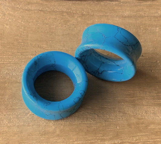 PAIR of Beautiful Turquoise Stone Double Flare Tunnels - Gauges 2g up to 1" (25mm) available!
